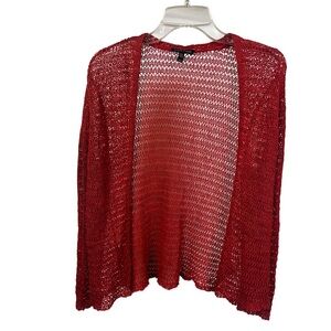 Eileen Fisher Women's Open Knit Red Linen Open‎ Front Lightweight Cardigan- M